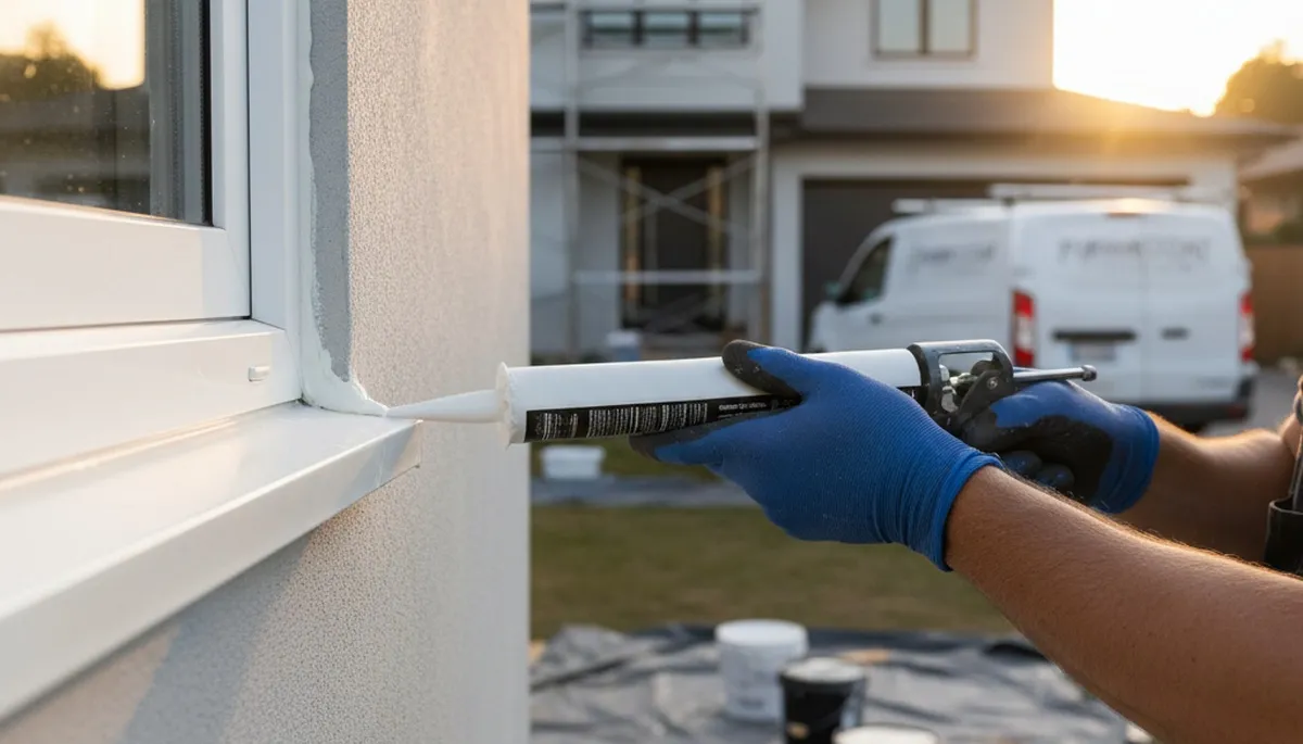 Professional caulking and sealing on Kenosha WI home exterior for weatherproof protection