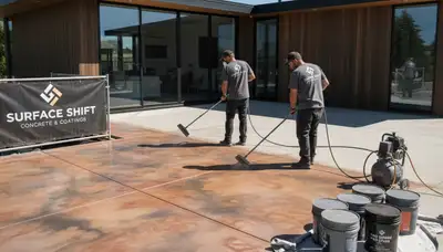 Professional concrete staining on garage floor in Kenosha WI by local house painting experts