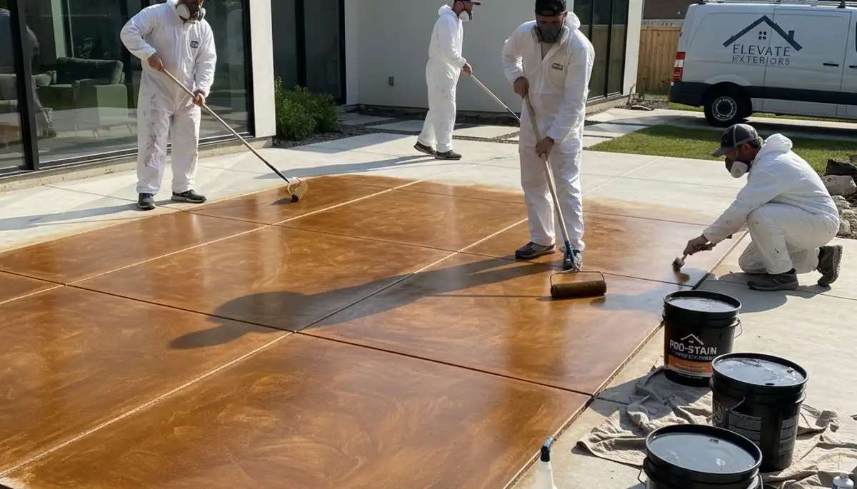 Professional concrete staining on residential patio in Kenosha, WI by local painting experts