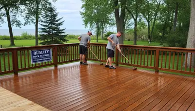 Professional deck staining in Kenosha WI protecting wood surfaces with durable UV and moisture-resistant finish