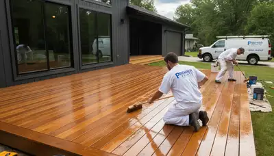 Professional deck staining in Kenosha WI protecting wood from Lake Michigan weather damage