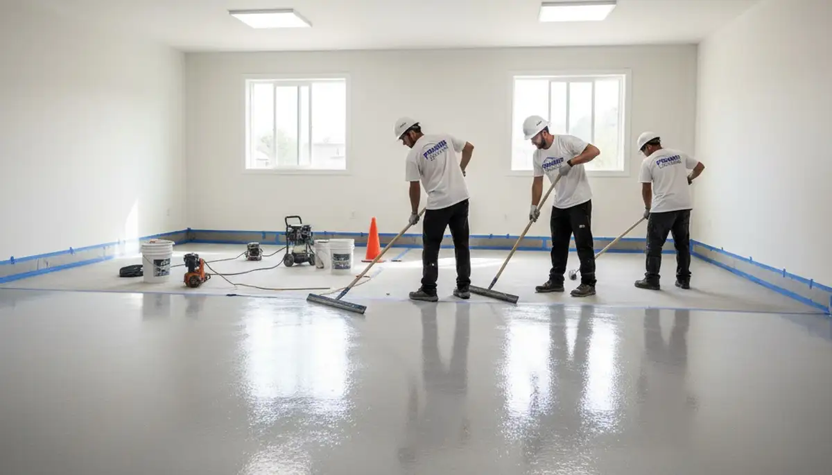 Epoxy floor coating in Kenosha, WI garage by professional house painters for durable, moisture-resistant finish