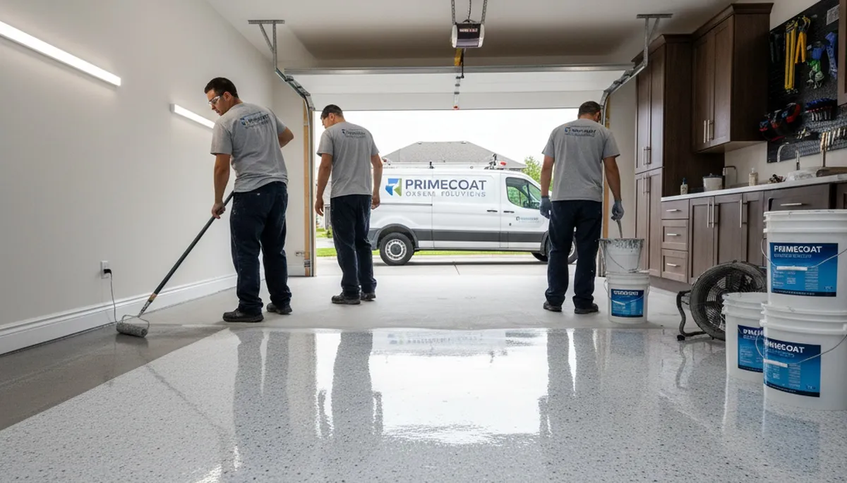 Epoxy garage floor coating in Kenosha WI with durable finish applied by professional painters
