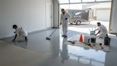 Professional garage floor epoxy coating in Kenosha WI by local house painters for durable protection