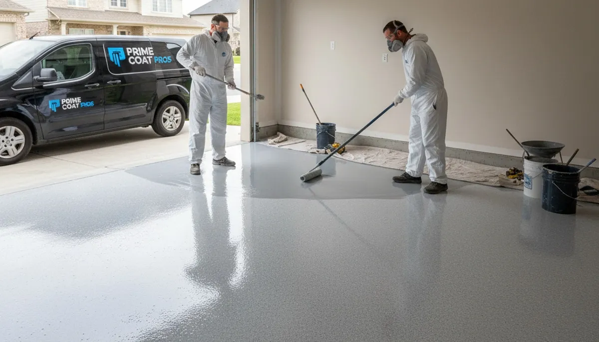 Epoxy garage floor coating in Kenosha WI applied by pro painters for durable, moisture-resistant finish