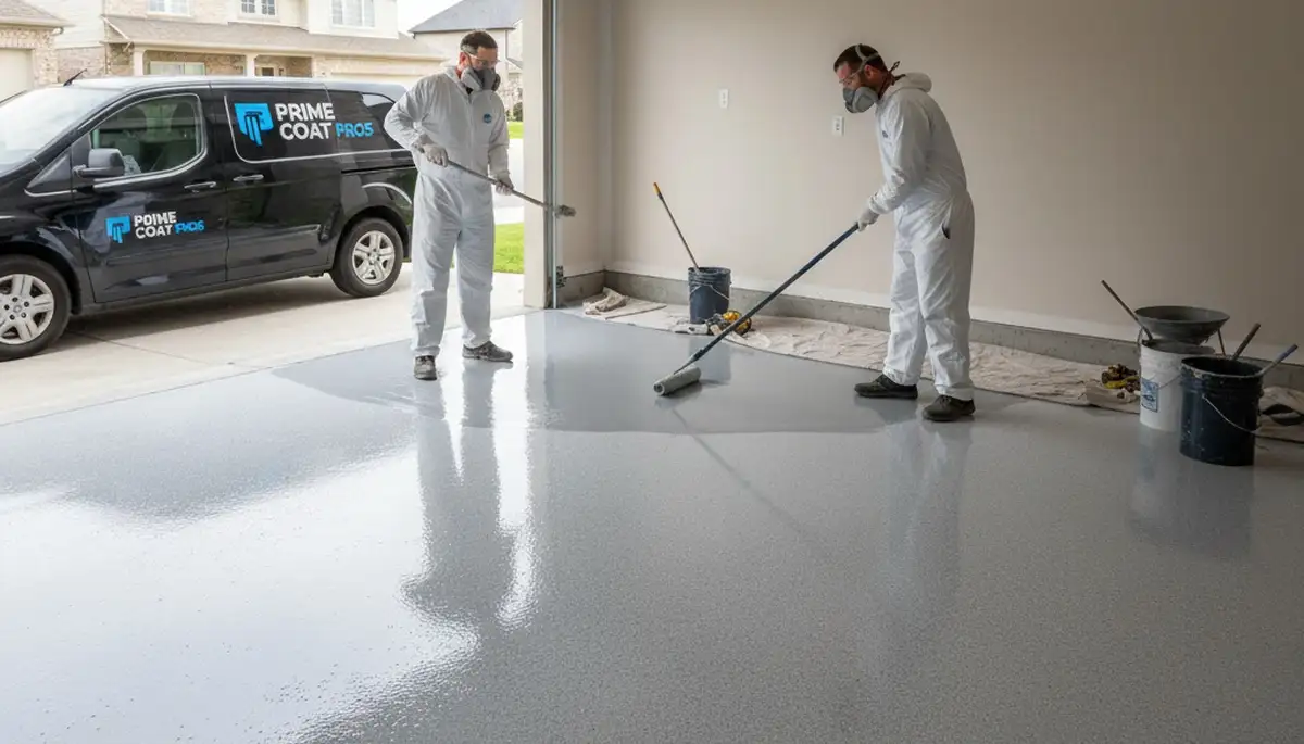 Epoxy garage floor coating in Kenosha WI applied by pro painters for durable, moisture-resistant finish