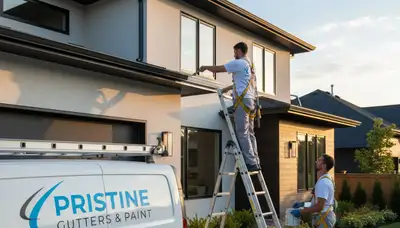 Professional gutter painting and refinishing on a home exterior in Kenosha, WI