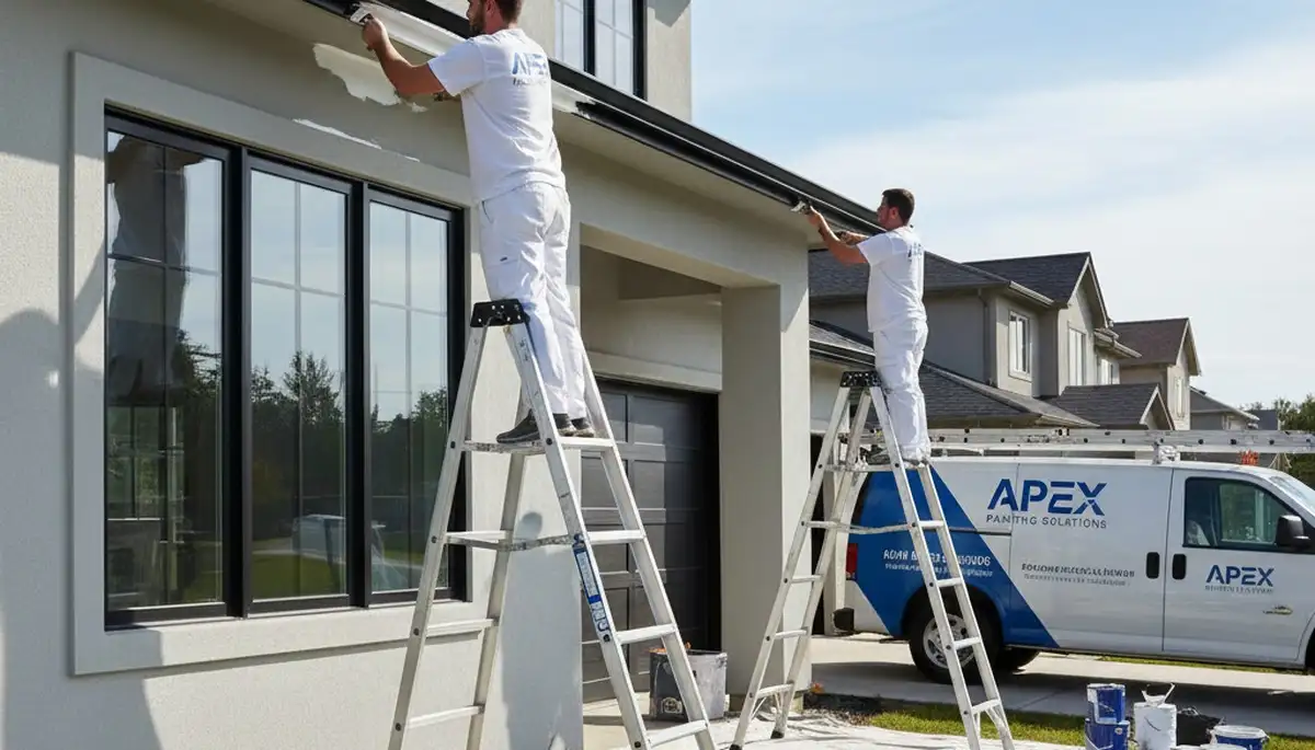 Professional gutter painting and refinishing on a Kenosha, WI home exterior by expert painters
