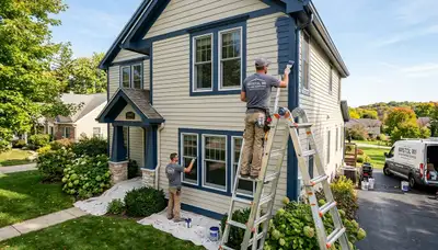 Professional house painters completing exterior home painting in Kenosha, WI