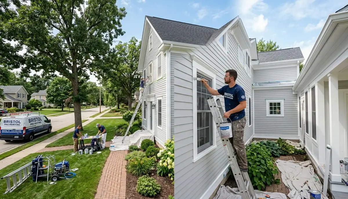 Professional house painters completing exterior home painting in Kenosha, WI