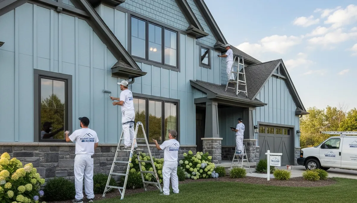 Professional house painters finishing exterior home project in Kenosha, WI