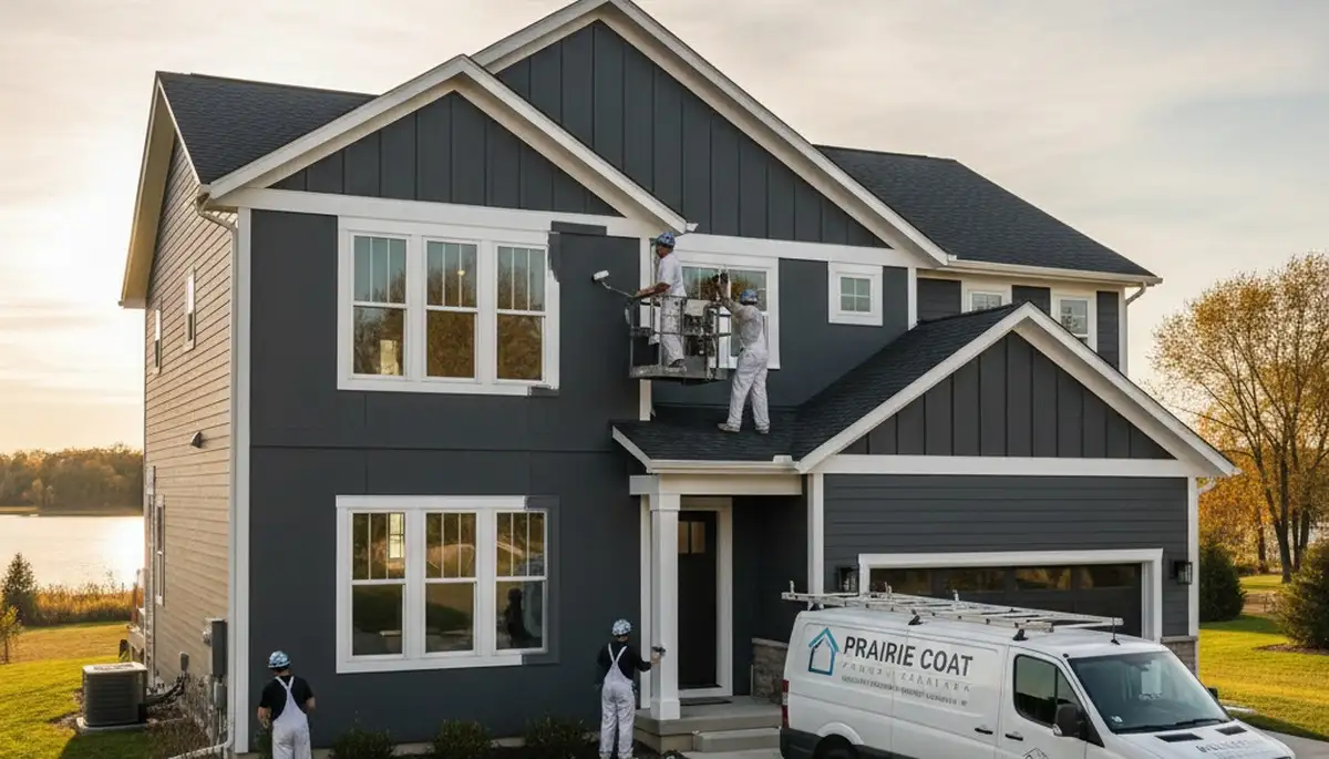 Professional house painters working on residential exterior in Kenosha, WI