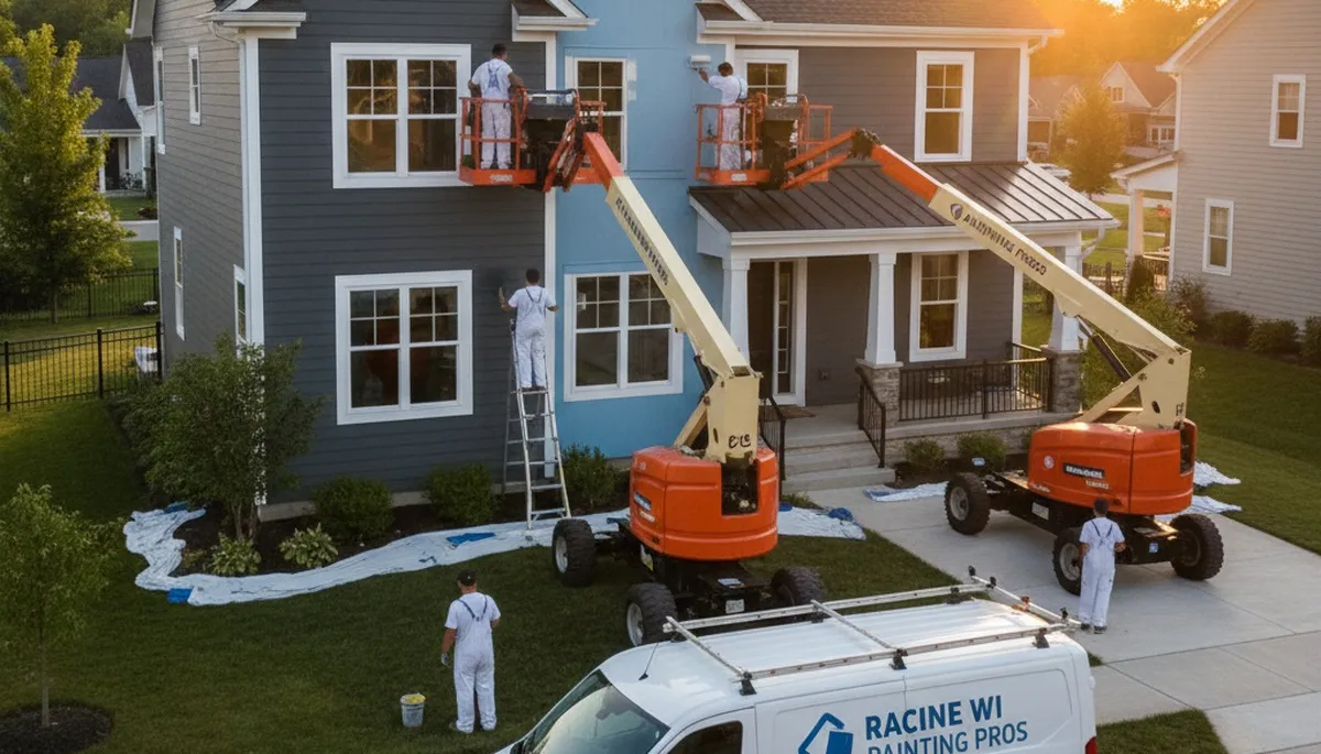 Professional house painters working on residential exterior in Kenosha WI