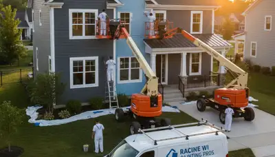 Professional house painters working on residential exterior in Kenosha WI