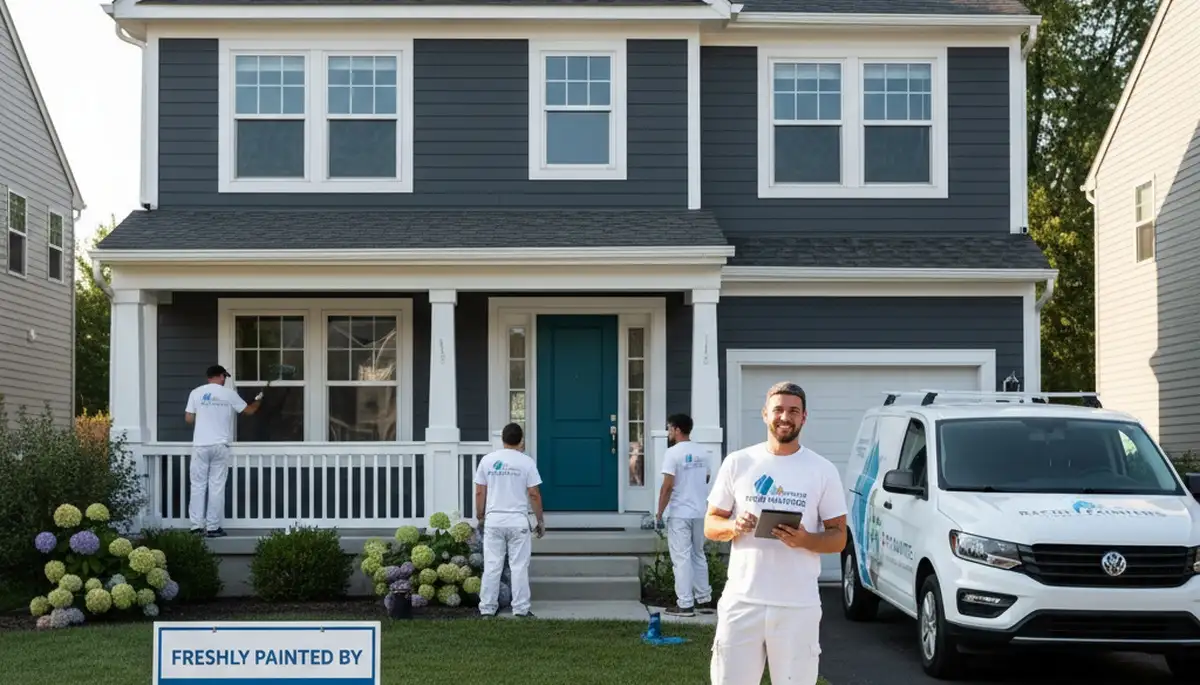 Professional house painters in Kenosha WI applying exterior paint to a residential home