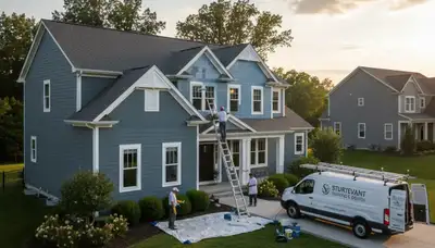 Professional house painters finishing exterior home paint project in Kenosha, WI