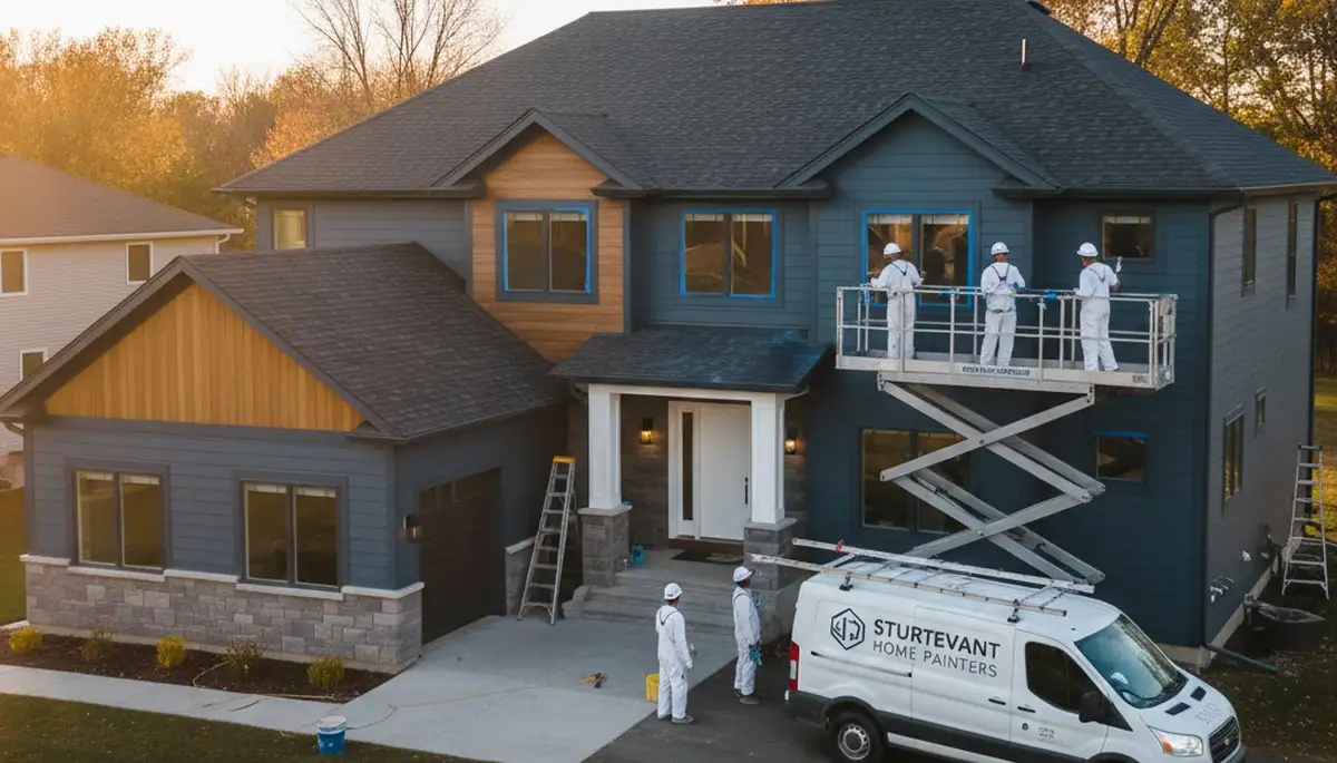 Professional house painters completing exterior home painting in Kenosha WI