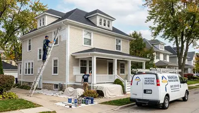 Professional house painters finishing exterior home painting in Kenosha, WI