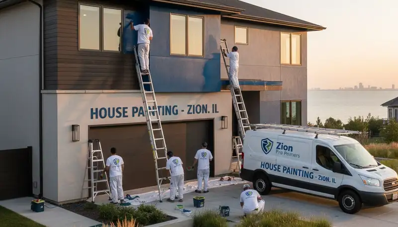 Professional house painters finishing exterior home project in Kenosha WI