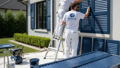 Professional painters refinishing home shutters in Kenosha, WI for durable, weather-resistant curb appeal