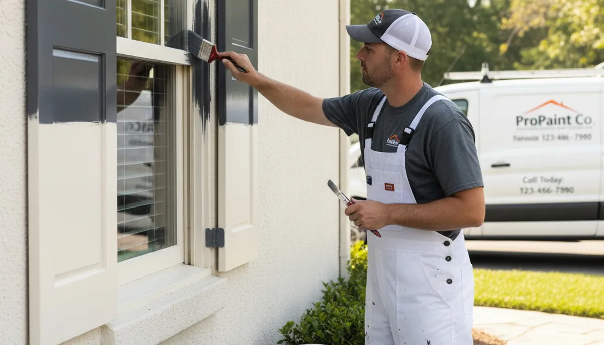 Professional shutter painting on a Kenosha WI home exterior by expert house painters