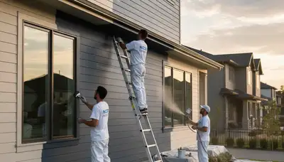 Professional siding painting on a Kenosha, WI home by expert local house painters