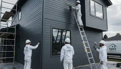 Professional siding painters coating home exterior in Kenosha, WI for durable weather-resistant finish