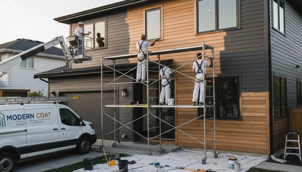 Professional siding painting on a Kenosha WI home by expert exterior house painters