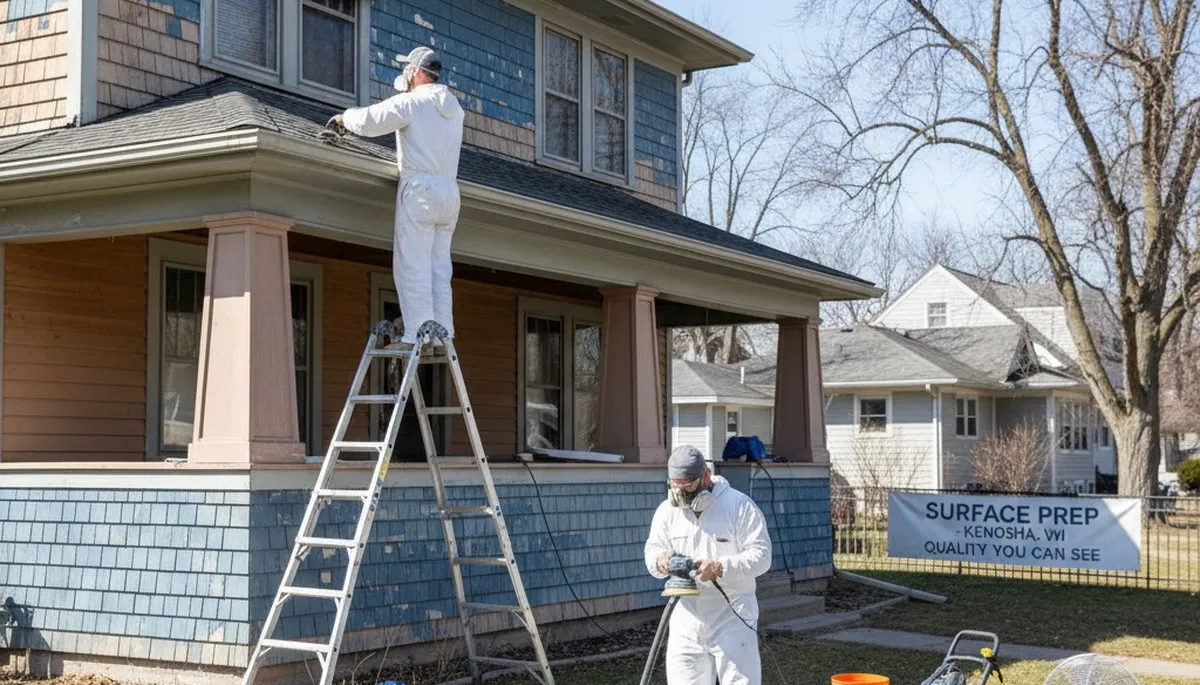 Professional surface preparation for exterior painting on Kenosha, WI homes by expert house painters