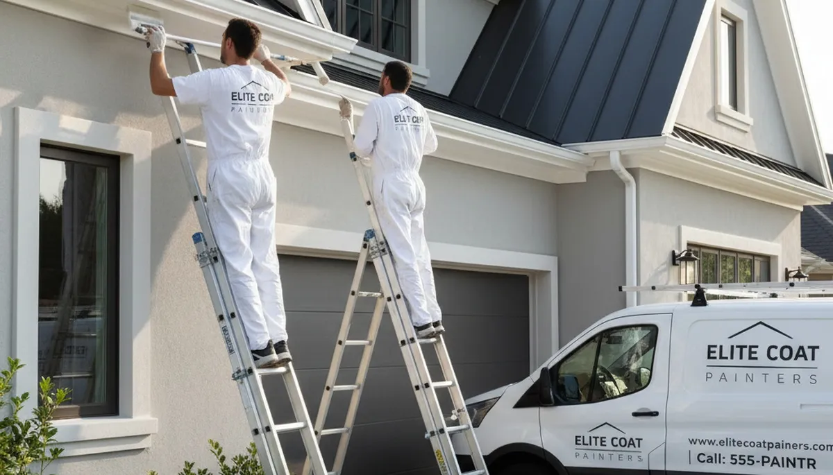 Professional trim and fascia painting on a Kenosha WI home by expert house painters