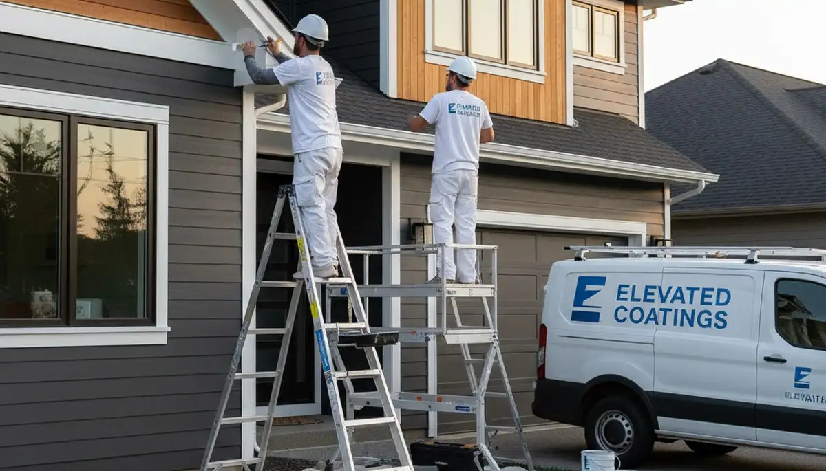 Professional trim and fascia painting on home exterior in Kenosha, WI by expert house painters