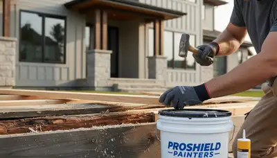 Professional wood rot repair on Kenosha, WI home exterior by expert house painters near Lake Michigan